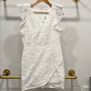 TCEC White Lace Ruffle Mini Dress